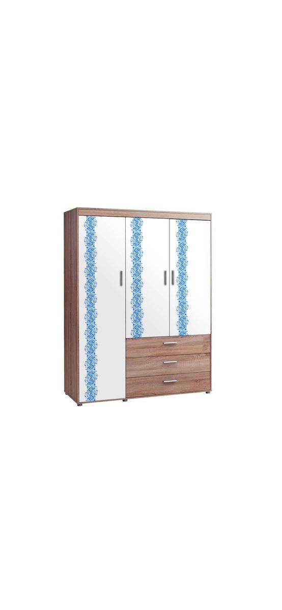 Autocolant mobilă Bella, Folina, imitaţie lemn alb, model floral albastru, 120 cm lăţime