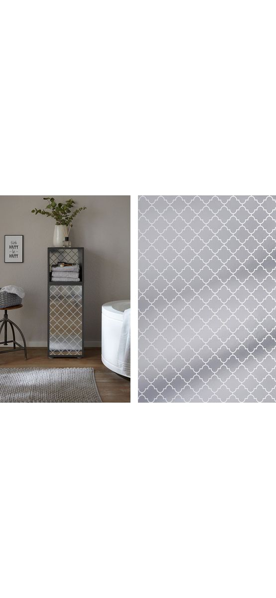 Autocolant cu efect metalic argintiu şi imprimeu geometric alb, d-c-fix Metallic Ornament, rolă de 67x150cm