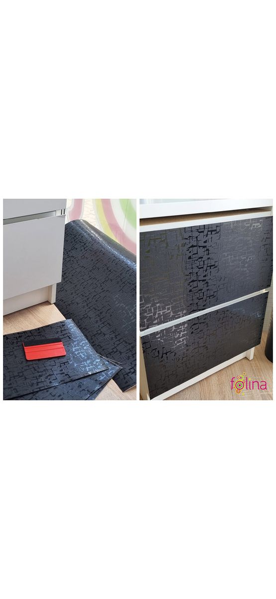 Autocolant mobilă decorativ, Folina, negru cu model abstract embosat, rolă de 75x300 cm