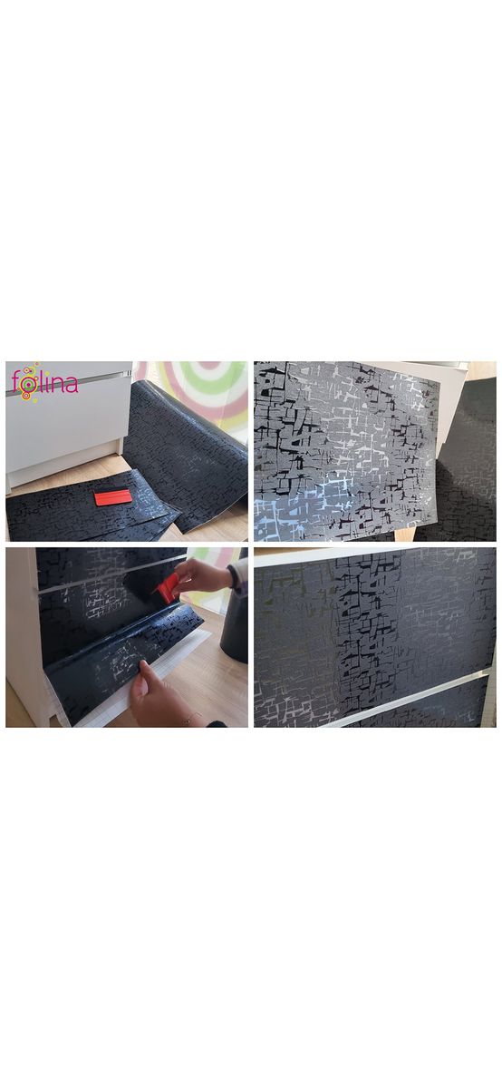 Autocolant mobilă decorativ, Folina, negru cu model abstract embosat, rolă de 75x300 cm