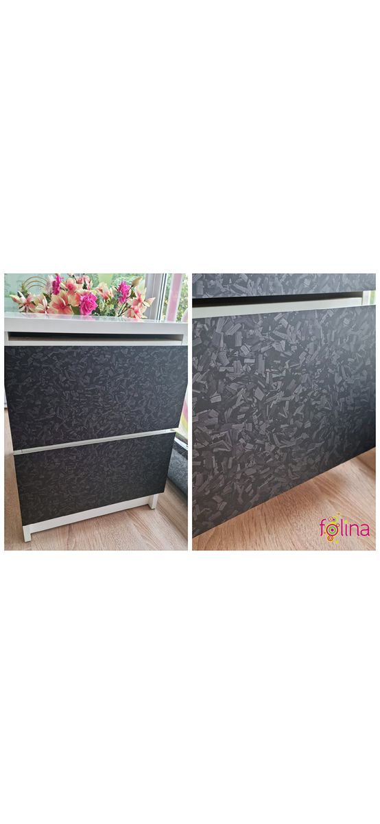 Autocolant mobilă decorativ, Folina, negru mat cu model embosat, rolă de 75x300 cm