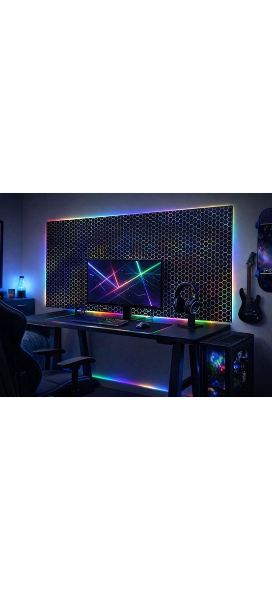 Autocolant mobilă negru cu model fagure holografic, pentru mobilier gaming și decoruri moderne - 75x250 cm