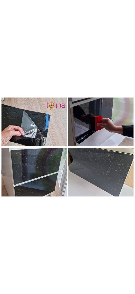 Autocolant mobilă decorativ, Folina, negru lucios cu inserţii bej, rolă de 75x300 cm