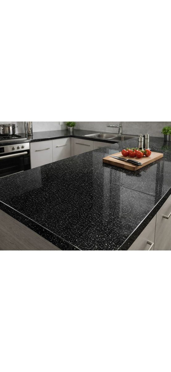 Autocolant mobilă negru lucios, cu inserţii argintii, rolă de 100x200