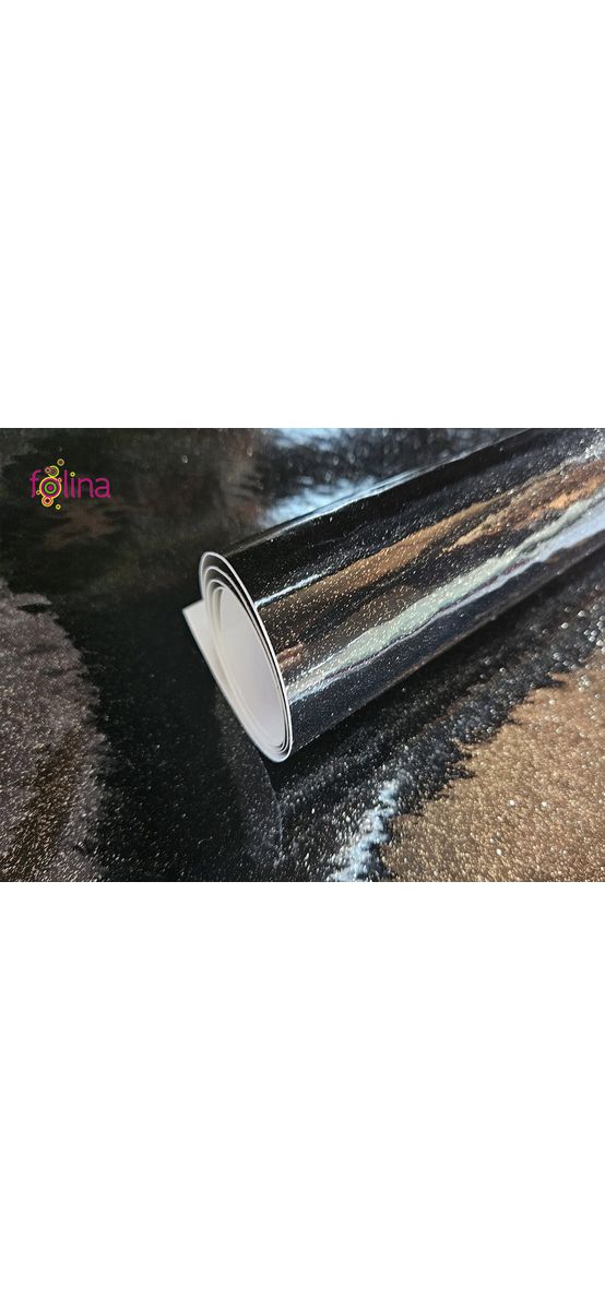 Autocolant mobilă negru lucios, cu inserţii argintii, rolă de 100x200