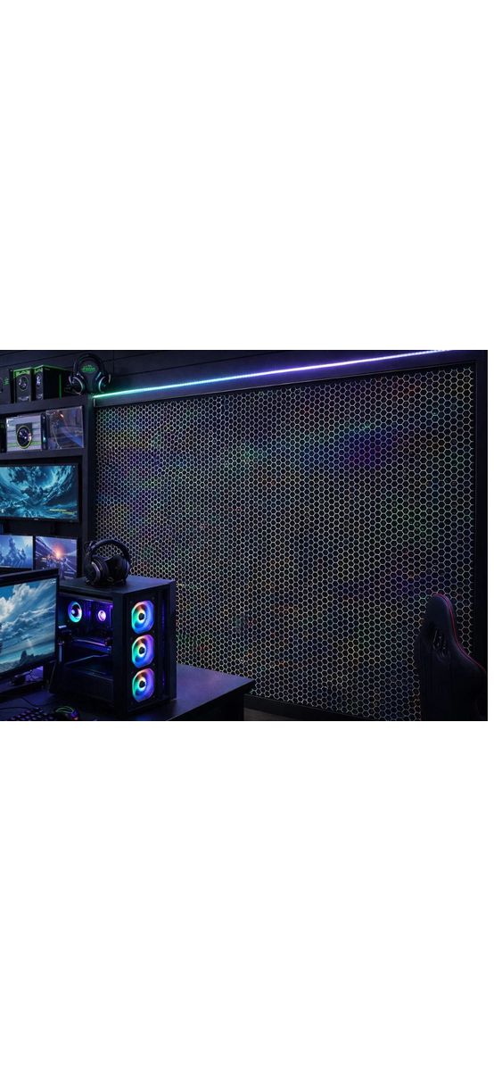Autocolant mobilă negru cu model fagure holografic, pentru mobilier gaming și decoruri moderne - 75x250 cm