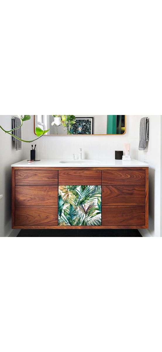 Autocolant pentru mobilă cu model frunze tropicale, Folina, rolă de 50x200 cm