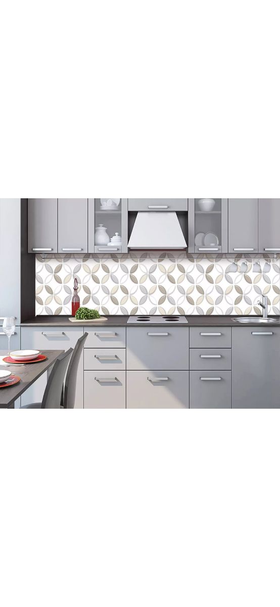 Autocolant perete, Dimex Brown Petals, alb cu model geometric bej, rezistent la apă şi căldură, rolă de 60x350 cm