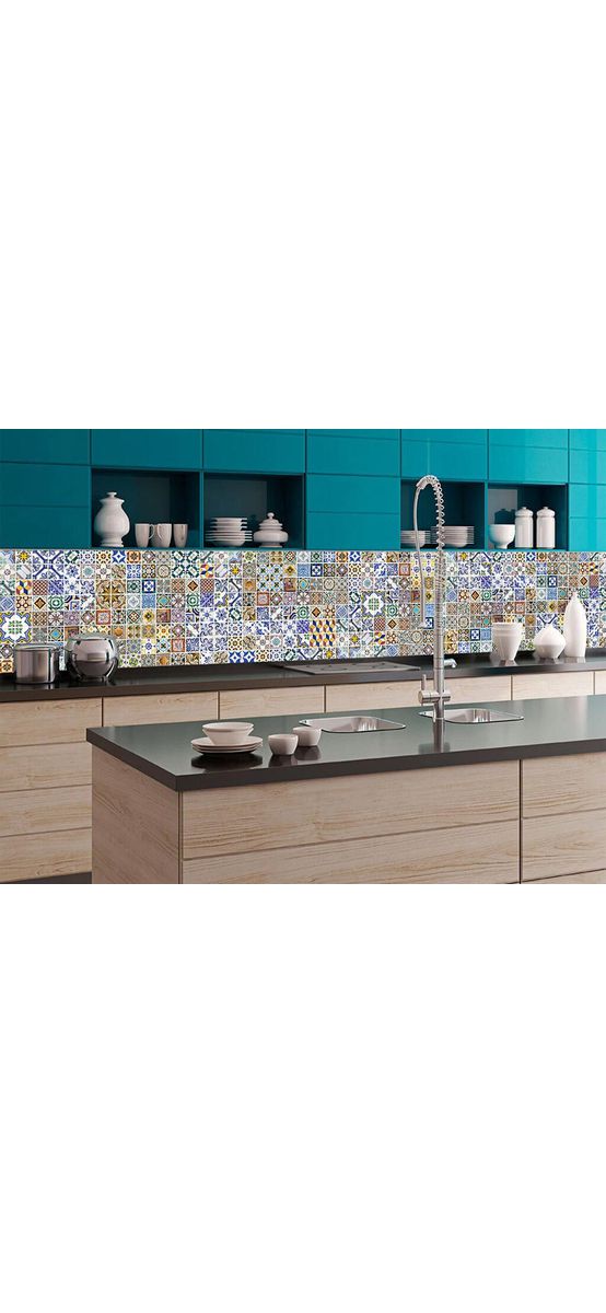 Autocolant perete backsplash, Dimex Portugal Tiles, faianţa decorativă multicoloră, rezistent la apă şi căldură, rolă de 60x350 cm