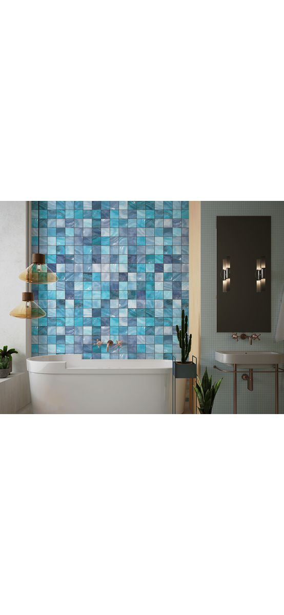 Autocolant perete baie imitaţie faianţă decorativă, Folina Blue Magic, rezistent la apă şi căldură, lățime 120 cm