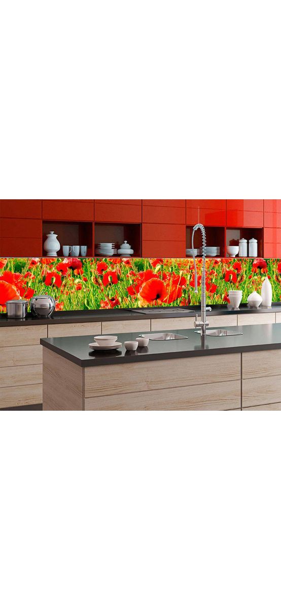 Autocolant perete backsplash, Dimex Câmp cu maci roşii, rezistent la apă şi caldură, rolă de 60x350 cm