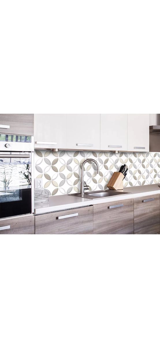 Autocolant perete, Dimex Brown Petals, alb cu model geometric bej, rezistent la apă şi căldură, rolă de 60x350 cm