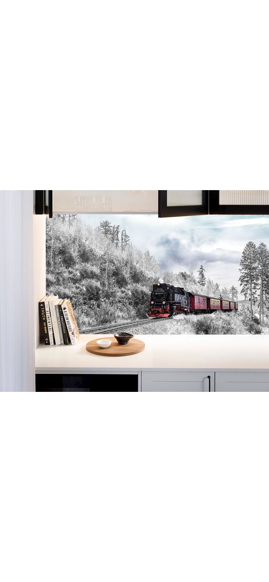 Autocolant perete, Folina, Tren cu aburi prin pădure, 67x200 cm