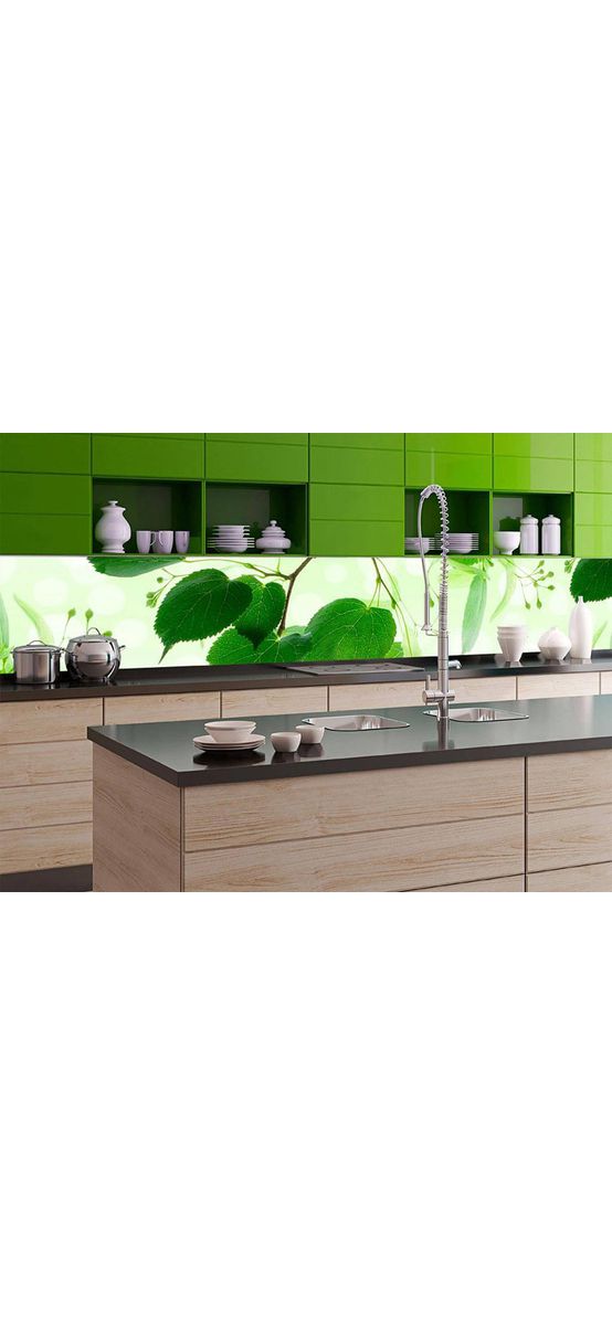 Autocolant perete backsplash, Dimex, alb cu model frunze verzi, rezistent la apă şi căldură, rolă de 60x350 cm
