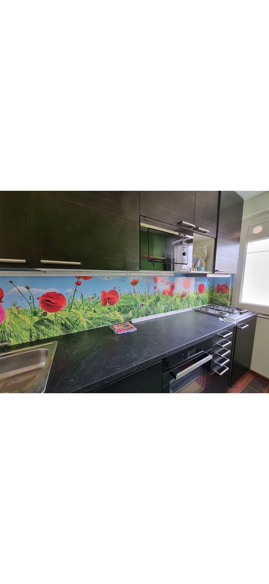 Autocolant perete, Folina, Câmp cu Maci, decor contrablat bucătărie, 80x400 cm
