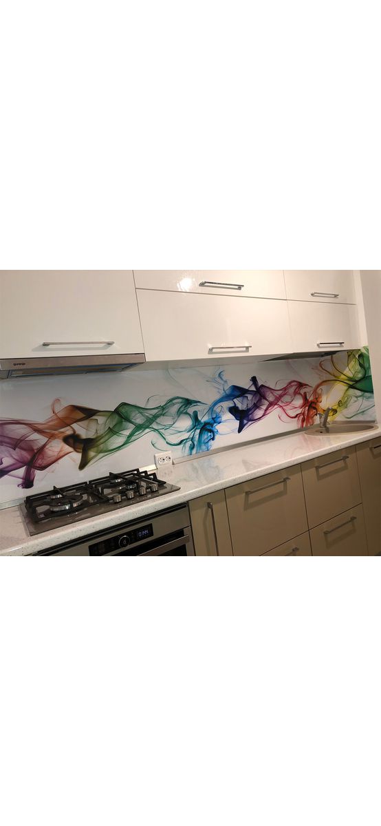 Autocolant perete backsplash, Dimex White Smoke, alb cu model abstract multicolor, rezistent la apă şi căldură, rolă de 60x350 cm
