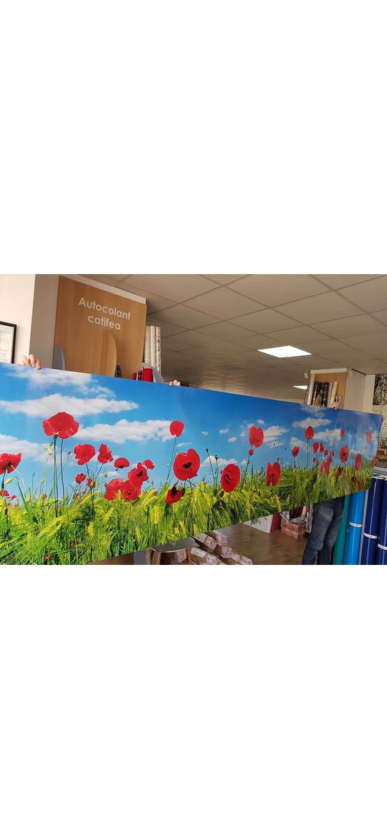 Autocolant perete, Folina, Câmp cu Maci, decor contrablat bucătărie, 80x400 cm