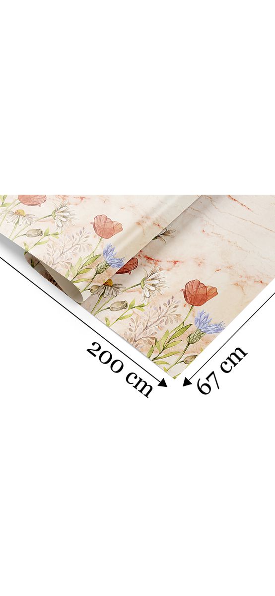 Autocolant perete, Folina, marmură bej cu detalii florale colorate, 67x200 cm