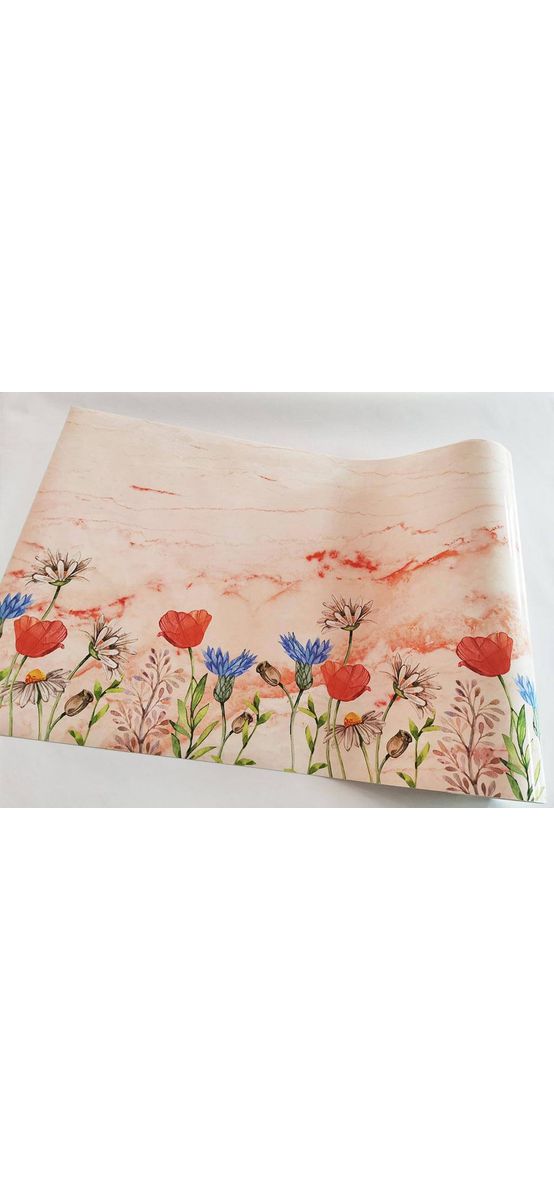 Autocolant perete, Folina, marmură bej cu detalii florale colorate, 67x200 cm