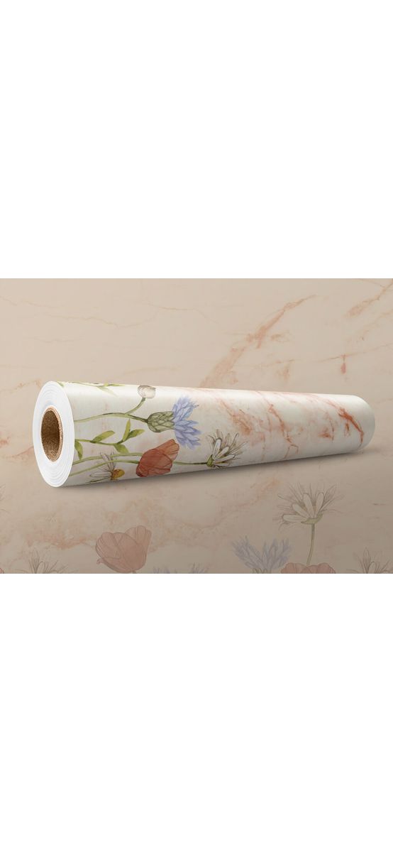 Autocolant perete, Folina, marmură bej cu detalii florale colorate, 67x200 cm