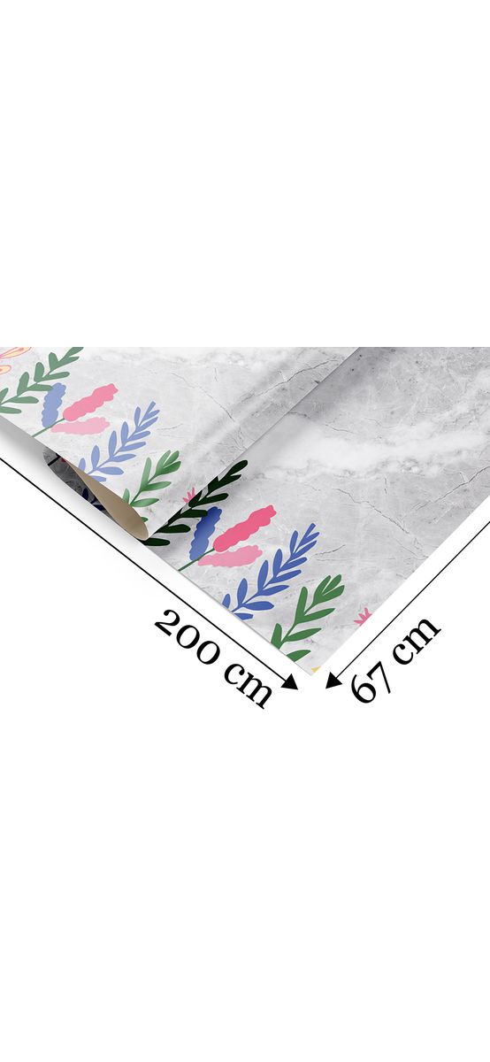 Autocolant perete, Folina, marmură gri cu detalii florale colorate, 67x200 cm