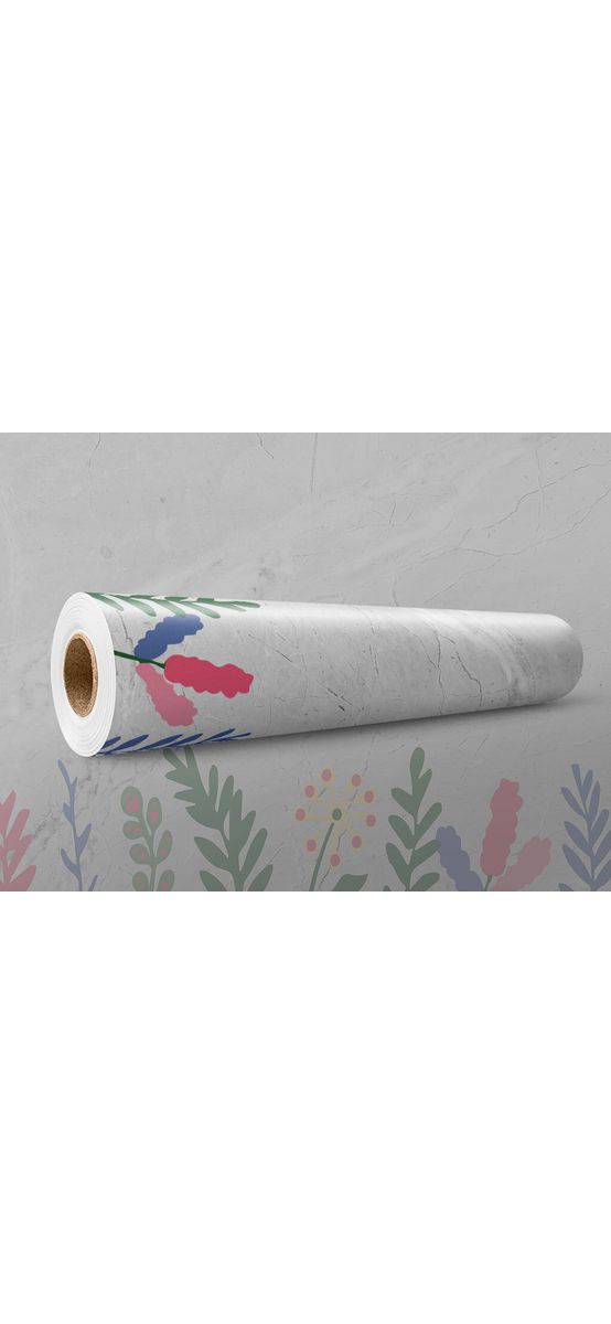 Autocolant perete, Folina, marmură gri cu detalii florale colorate, 67x200 cm