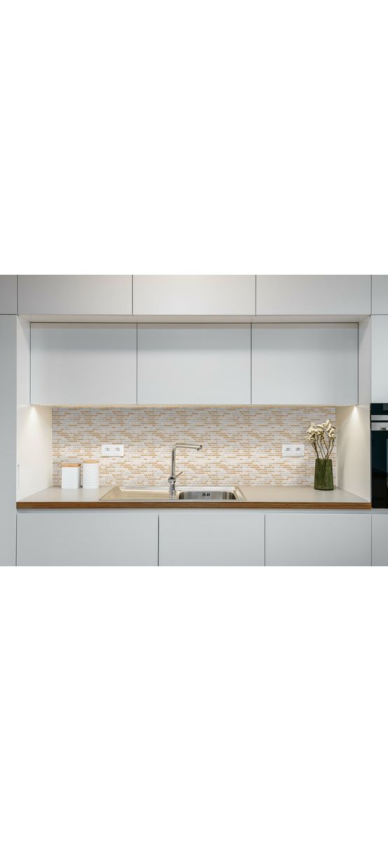 Autocolant perete baie și bucatărie, imitaţie mozaic bej, rezistent la apă şi căldură, rolă de 67x200 cm