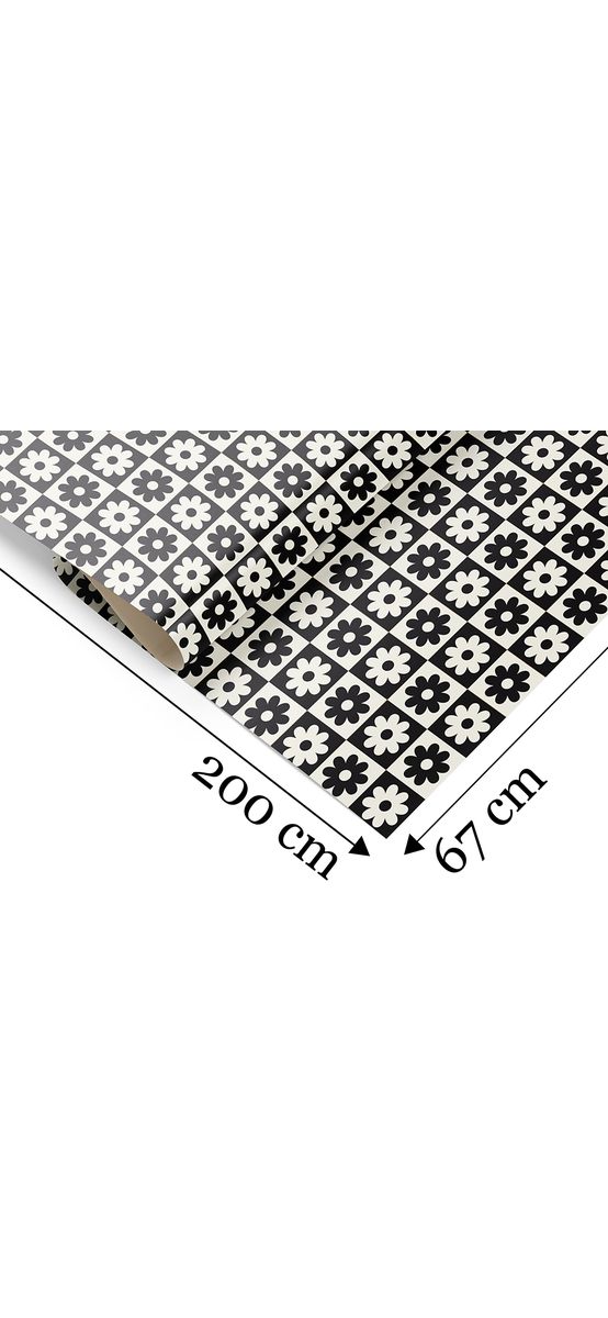 Autocolant perete model retro cu flori alb-negru, Folina, rolă de 67x200 cm