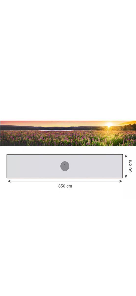 Autocolant perete bucătărie, Dimex, peisaj câmp cu flori la apus , rezistent la apă şi căldură, rolă de 60x350 cm
