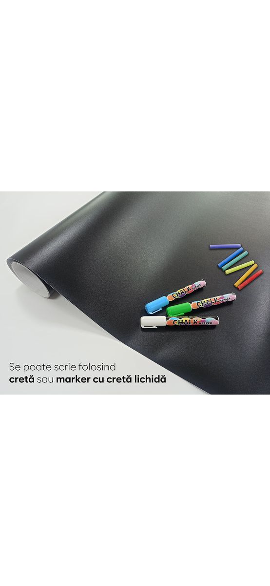 Set autocolant tablă de scris neagră şi stickere alfabet, Folina EDU70, decor pentru grădiniţe şi şcoli