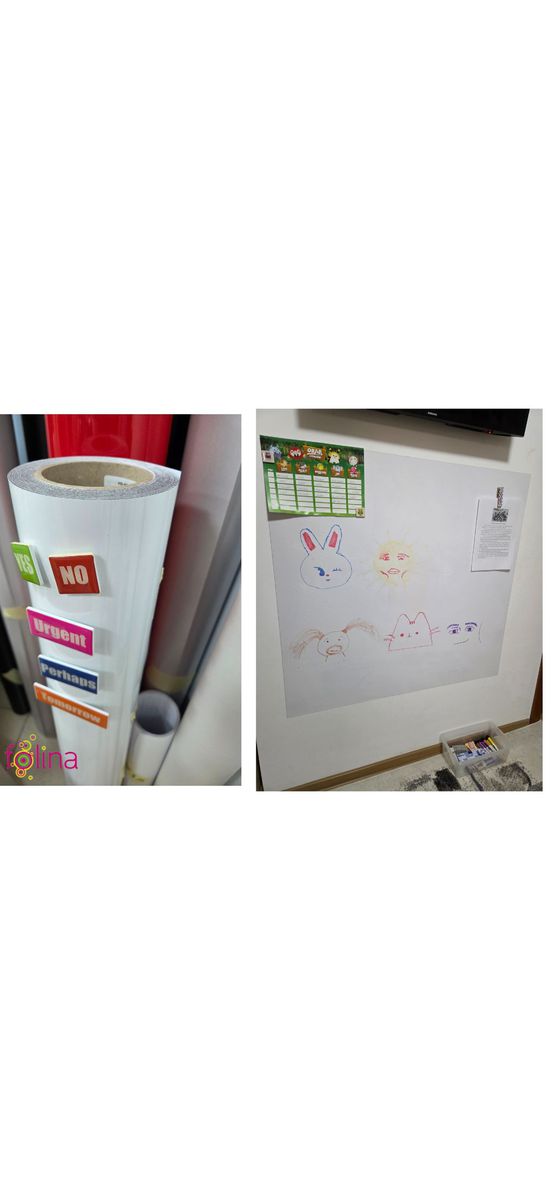 Autocolant whiteboard magnetic alb, Aslan, folie autocolantă pe care se scrie cu marker semipermanent, 100 cm lățime