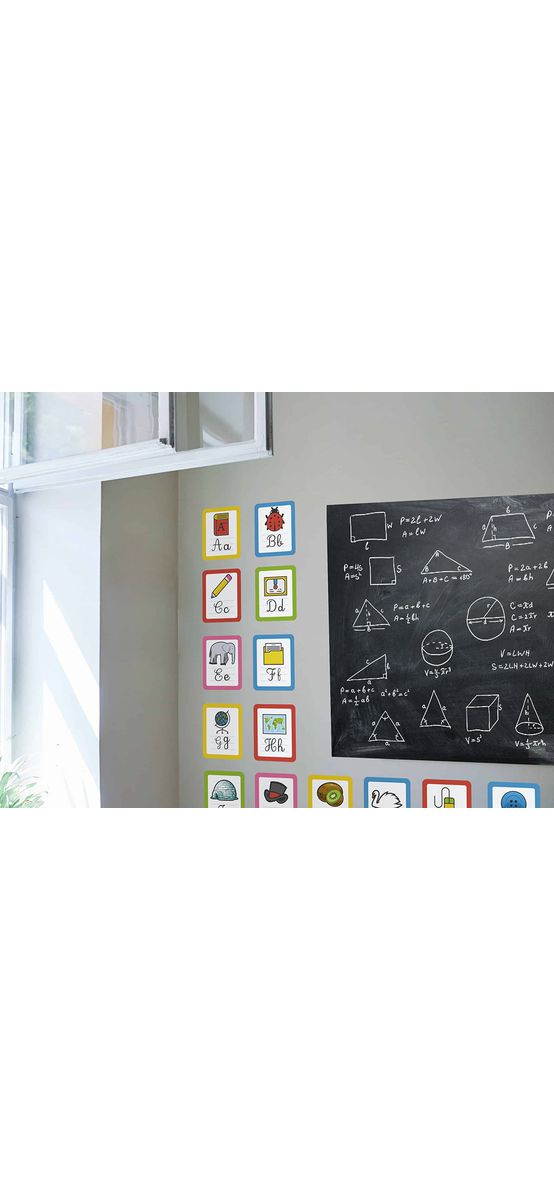 Set autocolant tablă de scris neagră şi stickere alfabet, Folina EDU70, decor pentru grădiniţe şi şcoli