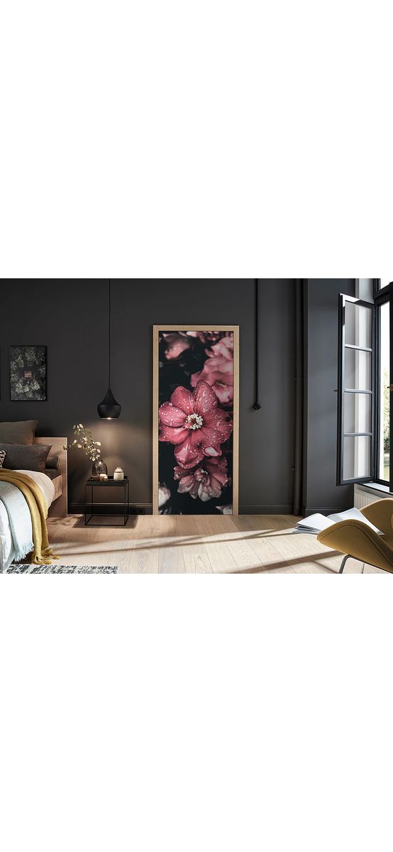 Autocolant uşă Floare roz, Folina, model floral, dimensiune autocolant 92x205 cm