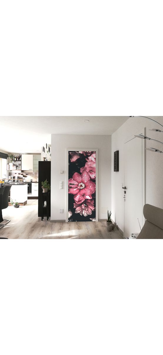 Autocolant uşă Floare roz, Folina, model floral, dimensiune autocolant 92x205 cm