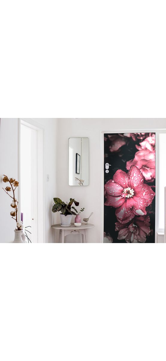 Autocolant uşă Floare roz, Folina, model floral, dimensiune autocolant 92x205 cm