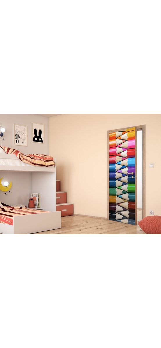 Autocolant uşă Creioane colorate, Folina, model multicolor, rolă de 92x205 cm