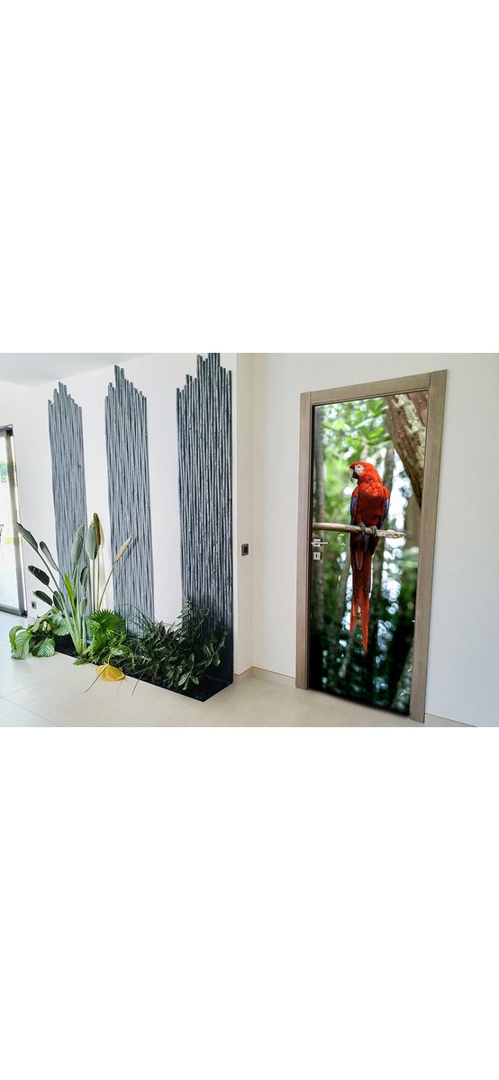 Autocolant uşă Papagal, Folina, model multicolor, dimensiune autocolant 92x205 cm