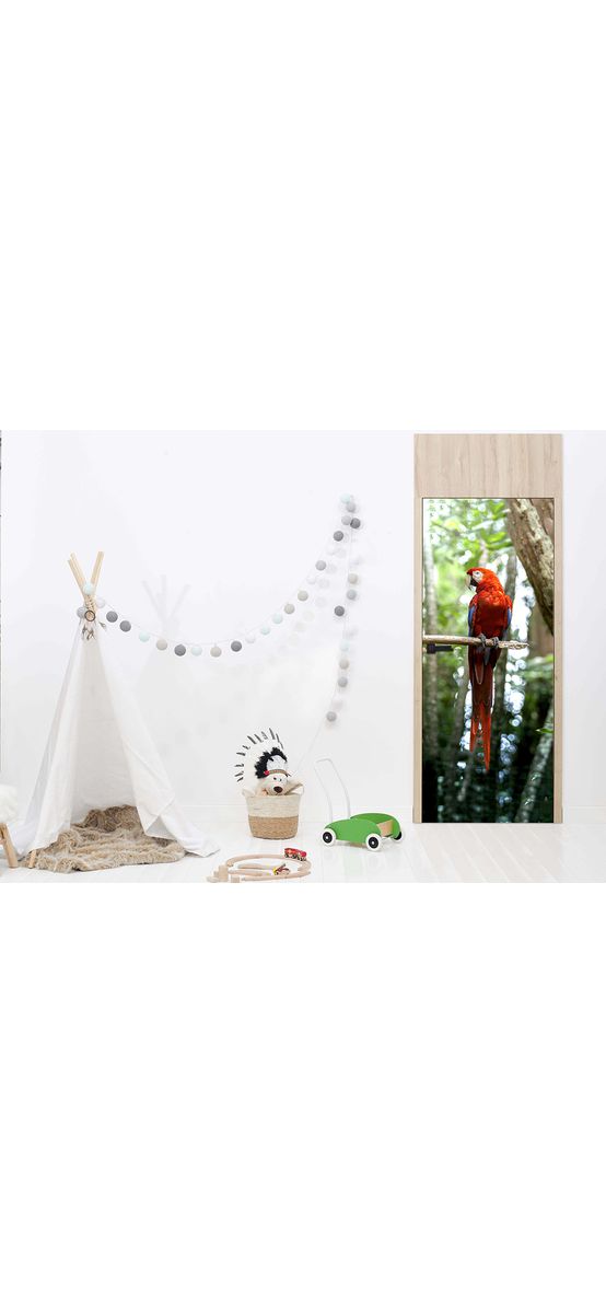 Autocolant uşă Papagal, Folina, model multicolor, dimensiune autocolant 92x205 cm