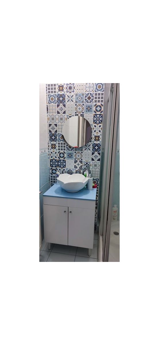 Autocolant perete imitaţie faianţă albastră, Folina, rezistent la apă şi căldură, rolă de 67x200 cm