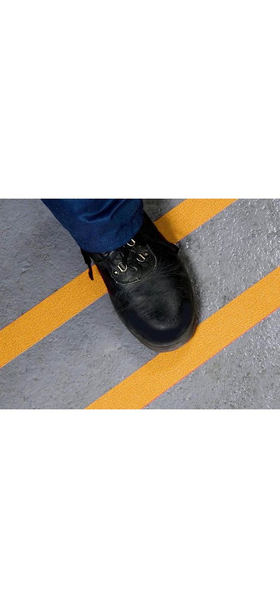 Bandă antialunecare, antiderapantă,  autoadezivă cu granulație grosieră, culoare galbenă, ideală pentru scări și podele, rolă 5 cm x 5 m