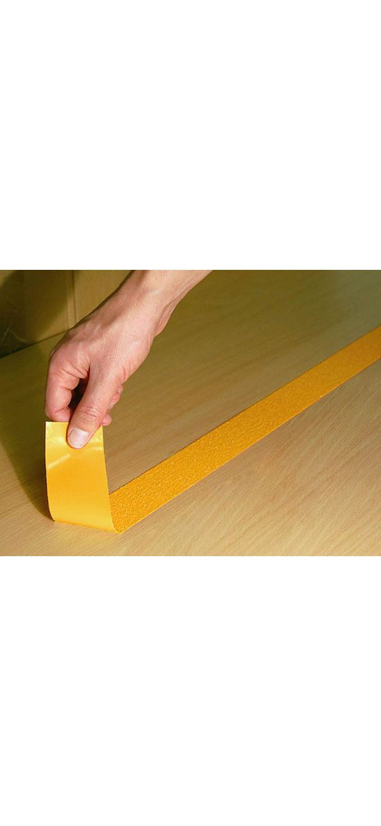 Bandă antialunecare, antiderapantă,  autoadezivă cu granulație grosieră, culoare galbenă, ideală pentru scări și podele, rolă 5 cm x 5 m
