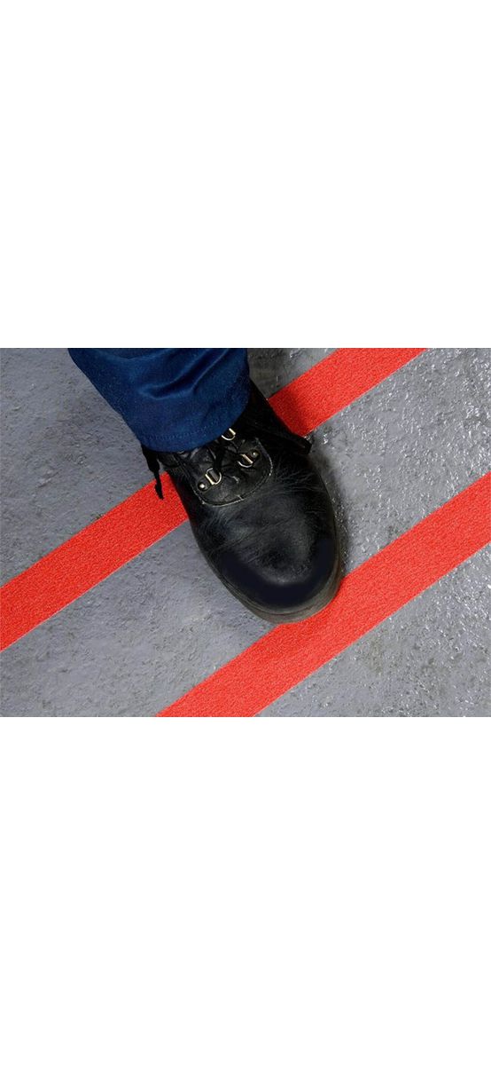 Bandă antialunecare, antiderapantă,  autoadezivă cu granulație grosieră, culoare roșie, ideală pentru scări și podele, rolă 5 cm x 5 m