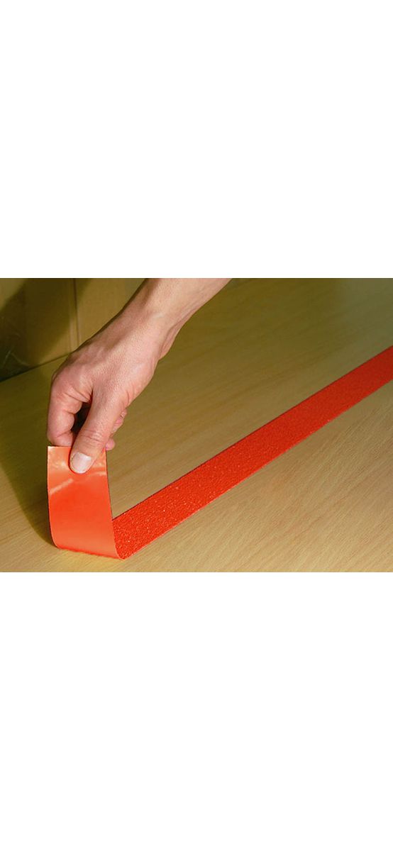 Bandă antialunecare, antiderapantă,  autoadezivă cu granulație grosieră, culoare roșie, ideală pentru scări și podele, rolă 5 cm x 5 m