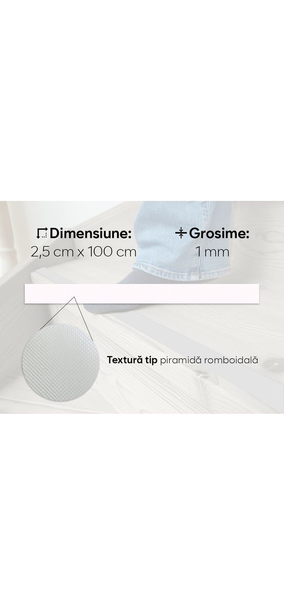 Bandă antiderapantă autoadezivă pentru scări, cadă sau duș, transparentă, rolă 2,5 cm x 100 cm