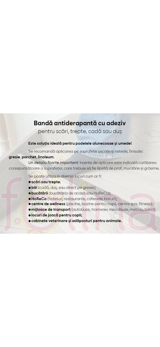 Bandă antiderapantă autoadezivă pentru scări, cadă sau duș, culoare gri, rolă 2,5 cm x 100 cm