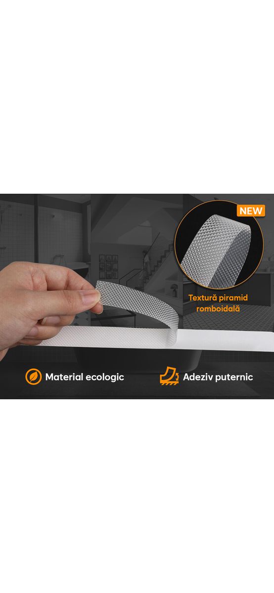 Bandă antiderapantă autoadezivă pentru scări, cadă sau duș, culoare roz, rolă 2,5 cm x 100 cm