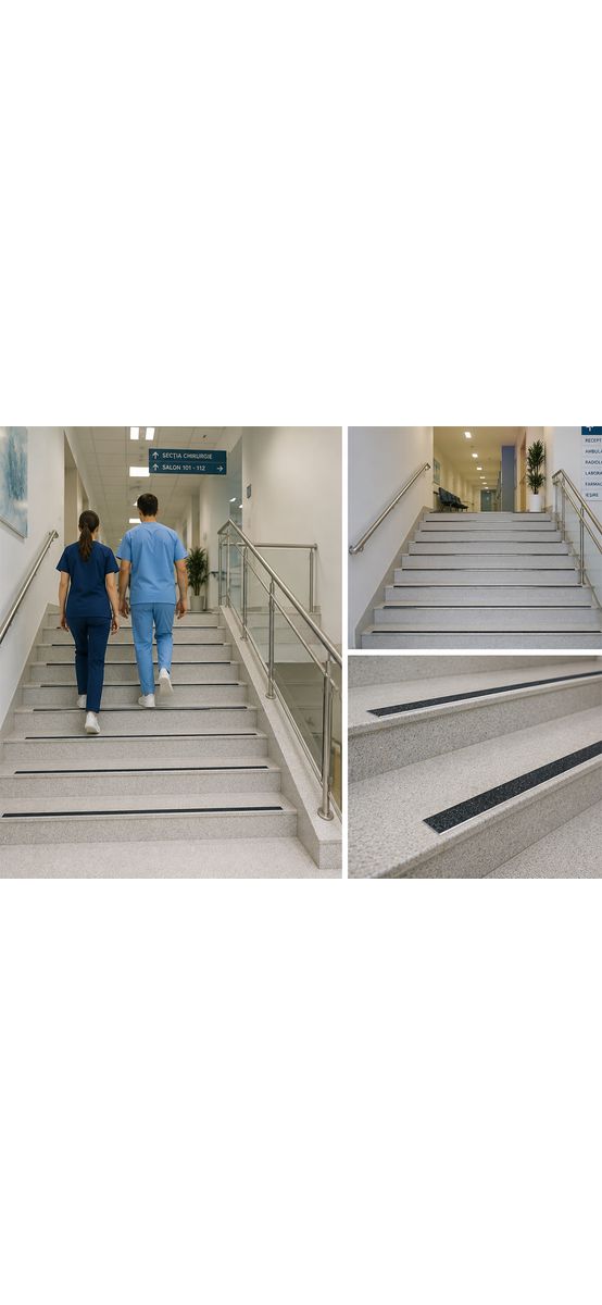 Bandă antiderapantă autoadezivă neagră, 5 cm x 5 m, suprafață aderentă non-abrazivă