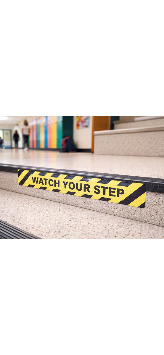 Set 2 Benzi Antiderapante pentru Scări „Watch Your Step” 61 × 15 cm Galben-Negru
