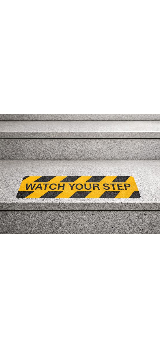 Set 2 Benzi Antiderapante pentru Scări „Watch Your Step” 61 × 15 cm Galben-Negru