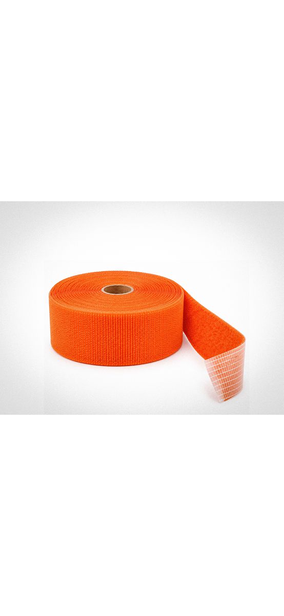 Bandă arici autoadezivă portocalie, Hook & Loop cu adeziv, scai și puf, 10 cm lățime
